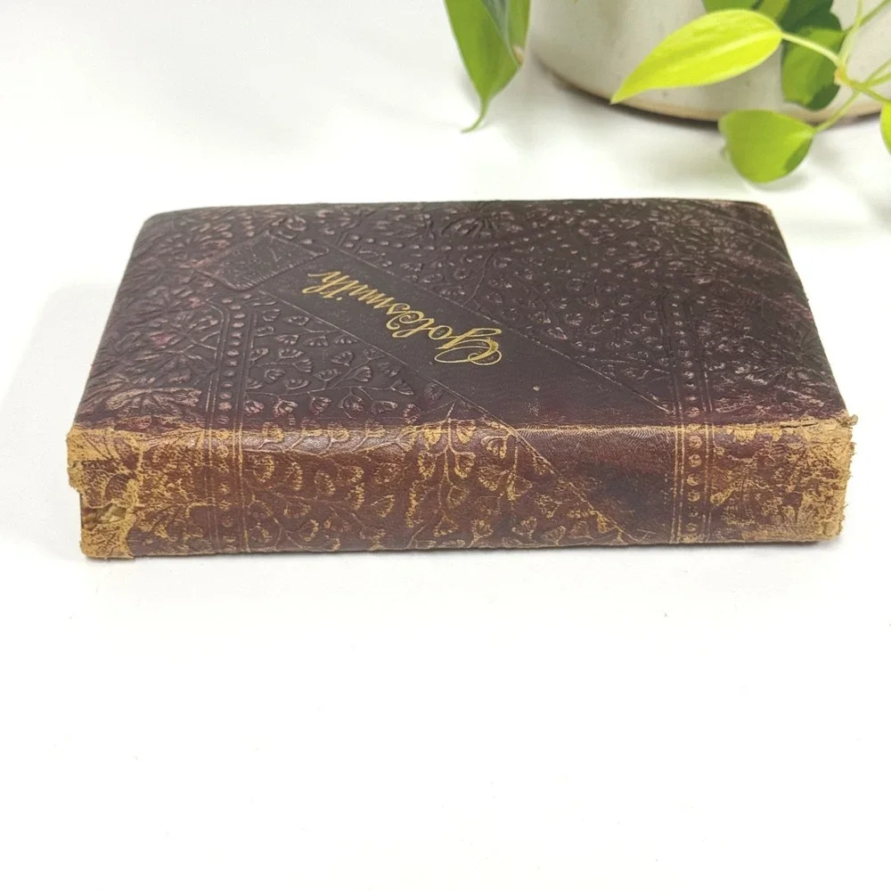 Antique Oliver Goldsmith Leather Bound Book Embossed Floral Burgundy Gold Gilt